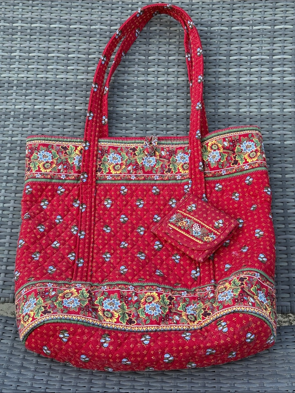 Vera Bradley Provincial Red Quilted XL Villager Tote with Matching Wallet